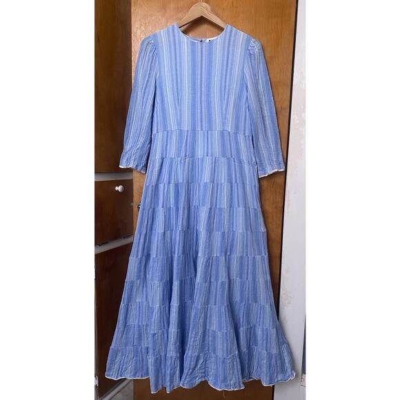 RIXO Dresses & Skirts - Rixo Kristen Blue Stripe Cotton Midi Maxi Tiered Peasant Dress Cottage Sz 10